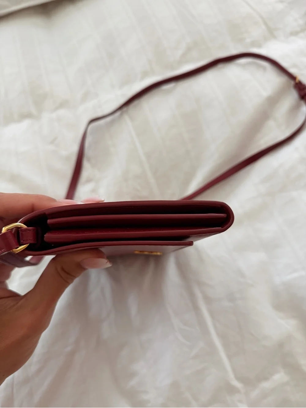 Burberry Burgundy Leather TB Logo Crossbody Bag with Gold Hardware
